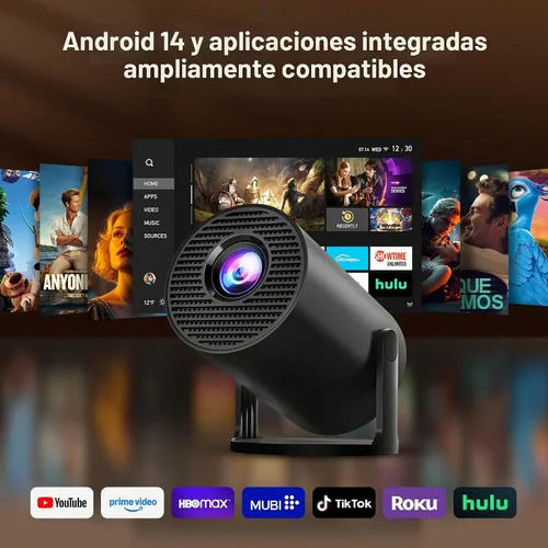 Vista 2 de [Aplicaciones integradas] Mini proyector 4K compatible, Android TV