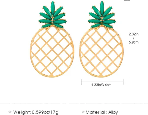Vista 6 de Divertidos aretes de gota de piña para mujeres, adolescentes y niñas, hipoalergénicos, huecos, de fruta dulce, regalos de joyería de verano
