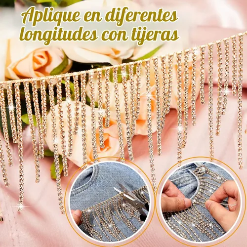 Vista 4 de Cinturón con flecos de diamantes de imitación con cuentas y cadena de borlas de diamantes para jeans, accesorios de ropa, decoración de bricolaje