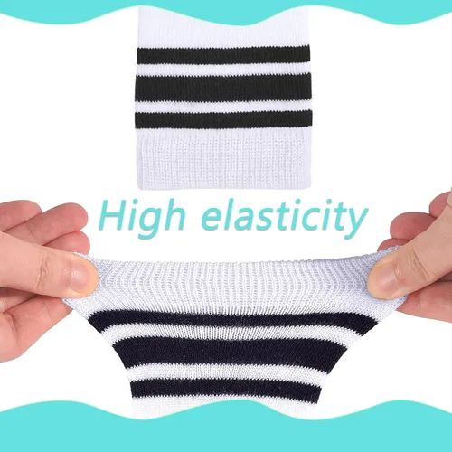 Vista 5 de LO SHOKIM Calcetines altos hasta la rodilla para niños, calcetines de fútbol para niñas, tres rayas sobre la pantorrilla, uniforme escolar, medias