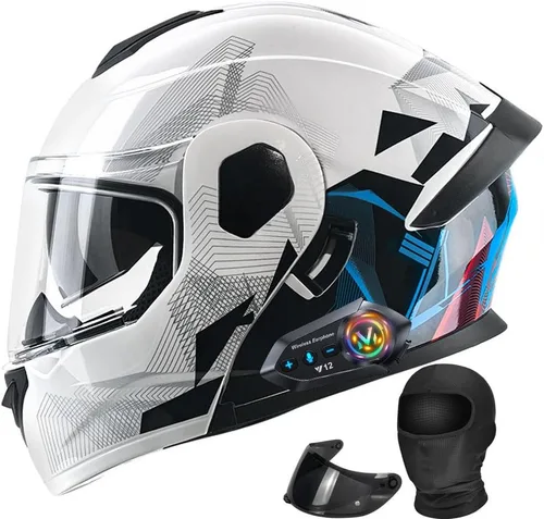Vista 16 de Casco modular de motocicleta Bluetooth aprobado por DOT con visera solar integrada, doble escudo antivaho y sistema de ventilación múltiple