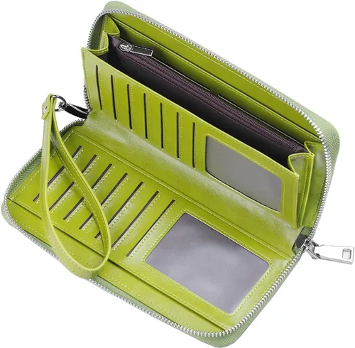 Vista 4 de JEEBURYEE Carteras para mujer con bloqueo RFID de cuero con cremallera alrededor de la cartera de viaje