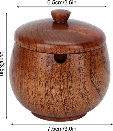 Vista 7 de Pilipane Tarro de madera para especias, tarro de condimento de madera de azufaifo, macetas de condimentos, contenedor de condimentos para azúcar