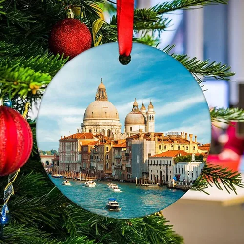 Vista 25 de Adorno de Navidad 2023 Florencia Italia Adorno de Navidad de cerámica Catedral Casas Santa María del árbol de Navidad, adorno colgante de regalo