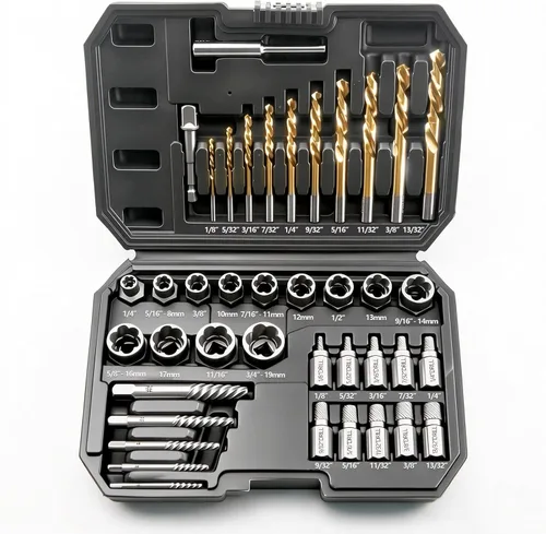 Vista 8 de NORTOOLS Juego de 15 extractores de tornillos CR-MO – Kit de extracción múltiple de 3/8 pulgadas con accionamiento hexagonal multilínea