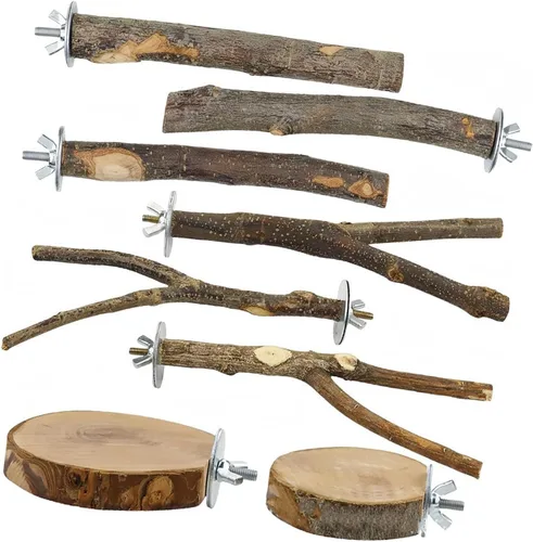Vista 9 de Natural Wood Bird Perch Stand Platform Set, Tool Free Height Adjust