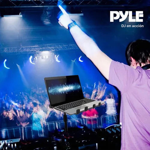 Vista 2 de Soporte de mesa Pyle plpts47 para todo tipo de dispositivos. Estación de trabajo para DJ con estantes en dos niveles., Negro
