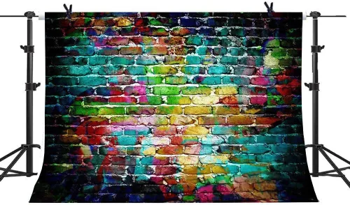 Vista 4 de Fondos de fotografía de graffiti de 7 x 5 pies, fondo colorido de pared de ladrillo para fotos de adultos y niños, accesorios de estudio de retrato