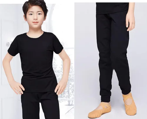 Vista 2 de NABER Pantalones deportivos de cintura elástica para niños, pantalones deportivos para ejercicio, pantalones de baile de 4 a 13 años