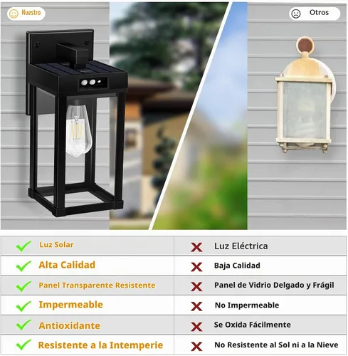 Vista 7 de Lámparas solares de pared para exteriores, 3 modos de iluminación y sensor de movimiento, luz solar para porche, 2 bombillas, aplique resistente al