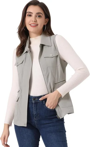 Vista 14 de Allegra K Chaleco de viaje para mujer con bolsillos, chaleco utilitario cargo sin mangas de verano Negro