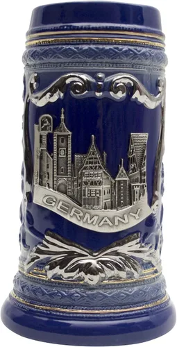 Vista 6 de Essence of Europe Gifts E.H.G - Jarra de cerveza alemana de Rothenburg con emblema de metal, 1 litro, jarra de cerámica con emblema de metal, jarra