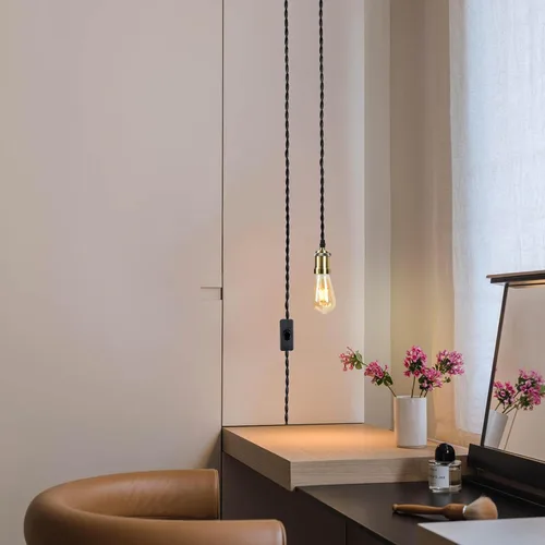 Vista 5 de Kit de luz colgante con cable enchufable con interruptor, Luces Colgantes Estilo Granja con cable de alimentación de 19.68 pies de longitud, Cable