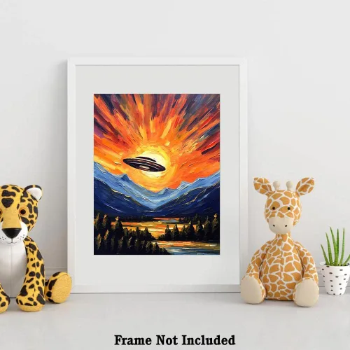 Vista 4 de Bestbuddy Pet 8X10 sin marco noche estrellada OVNI en el cielo exploración espacial niño niños familia pintura al óleo impresión arte póster