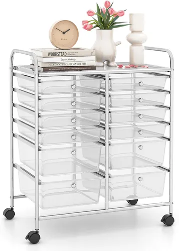 Vista 43 de LDAILY Carrito de almacenamiento con ruedas de 9 cajones, carrito rodante con cajones para aula, organizador de manualidades con ruedas con marco