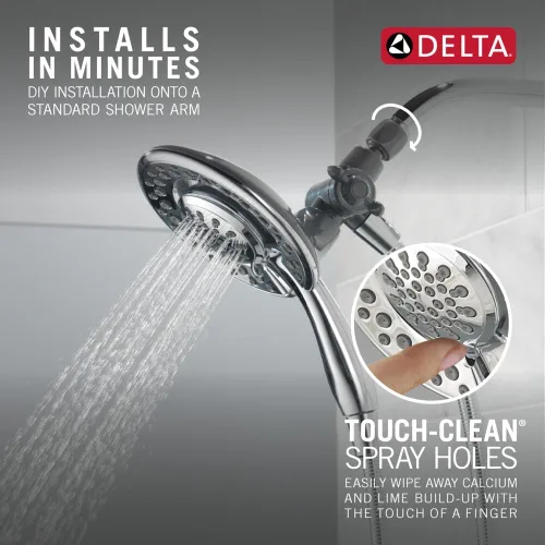 Vista 6 de Delta 4-Setting In2ition 2-in-1 Dual Shower Head with HandHeld Spray, Chrome Detachable Shower Head with Hose, Showerhead, 1.75 GPM Flow Rate