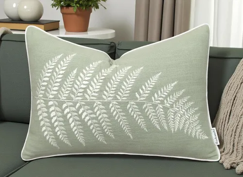 Vista 10 de Rudransha Funda de almohada lumbar con bordado de hojas de helecho botánico, 12 x 18 pulgadas, algodón marfil