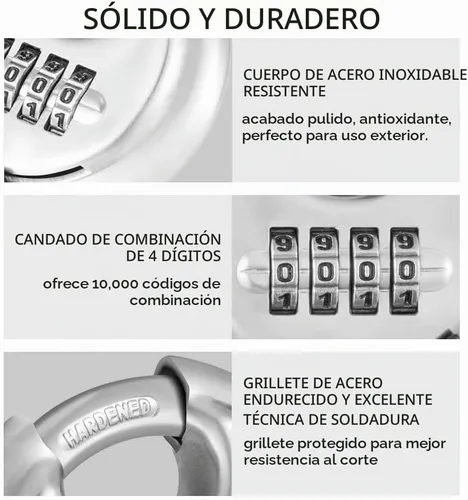 Vista 3 de CINCINNO Candado de combinación de 4 dígitos, candado de combinación de disco con grillete de acero endurecido para cobertizos, casilleros, unidad