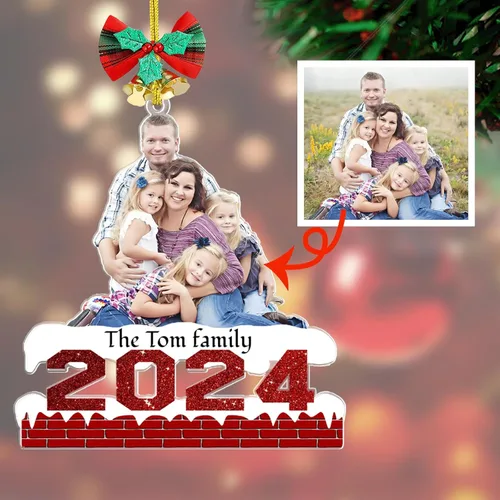 Vista 17 de 7 piezas de adorno de Navidad personalizado 2025, adorno de familia de muñeco de nieve con nombre y foto acrílico para decoración de árbol
