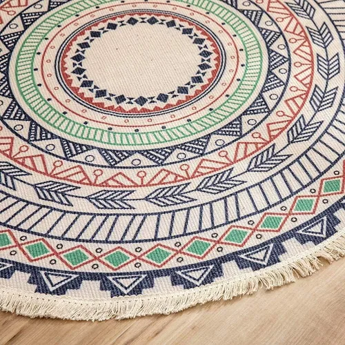 Vista 5 de LIULA Alfombra redonda de algodón tejida con borlas, alfombra lavable para sala de estar, dormitorio, cocina, baño, 3 pies, estilo bohemio