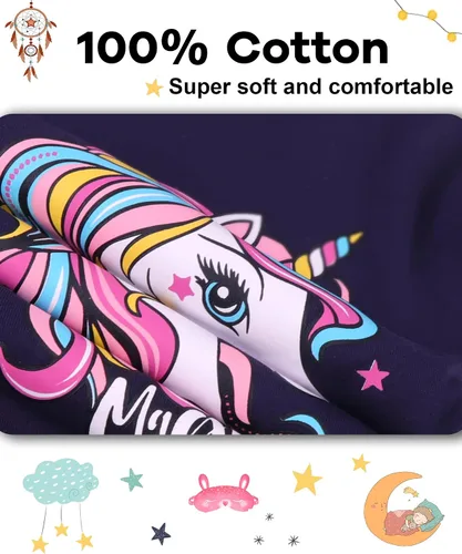 Vista 5 de DAUGHTER QUEEN Pijama de algodón para niñas de 4 piezas, talla 18 meses-12 años