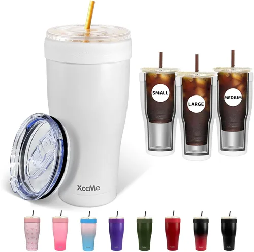 Vista 13 de Funda universal para café helado, aislante de acero inoxidable de 32 onzas, se adapta a tazas Starbucks/Dunkin/McDonalds, doble pared reutilizable