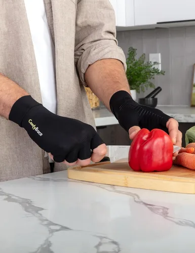 Vista 2 de Guantes de compresión con cobre infundido ComfyBrace para artritis de la mano y dedo, alivio del dolor/hinchazón causado por artritis reumatoide