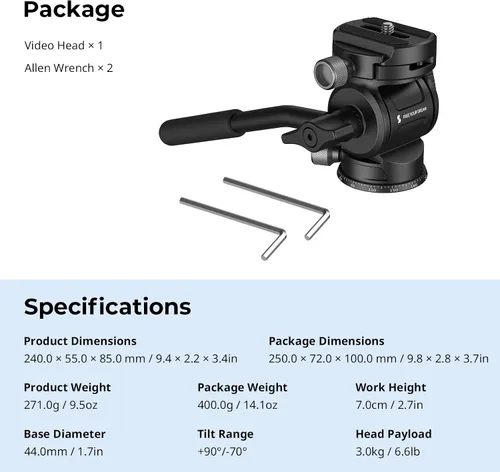 Vista 8 de SmallRig CH3 Cabezal de Video, Cabezal Fluido de Trípode Cabezal Pan Tilt con Placa de Liberación Rápida para Arca Swiss, Soporta Giro de 360° e