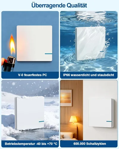Vista 8 de Thinkbee Kit de interruptor de luz inalámbrico, interruptor de pared remoto con mini receptor, IP66 impermeable, 1969 pies para interiores