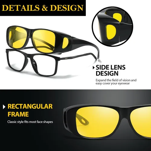 Vista 6 de TJUTR Gafas de conducción de visión nocturna para mujeres y hombres, lentes envolventes que se ajustan sobre lentes amarillas polarizadas