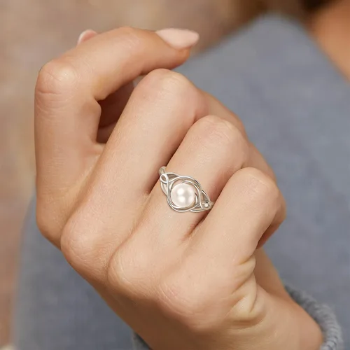 Vista 3 de AENEAS Anillo de perlas reales de plata de ley natural de agua dulce ajustable, anillo de perlas abiertas, regalo de joyería para mujeres