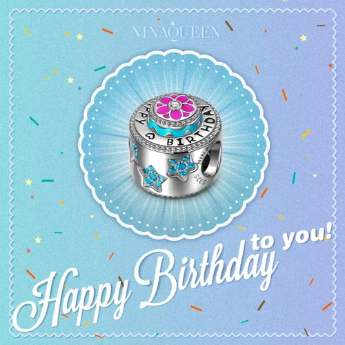 Vista 4 de NINAQUEEN Happy Birthday - Dijes de plata de ley 925 para regalo de Navidad circonita cúbica 5A y esmalte aplicado a mano caja de joyería incluida
