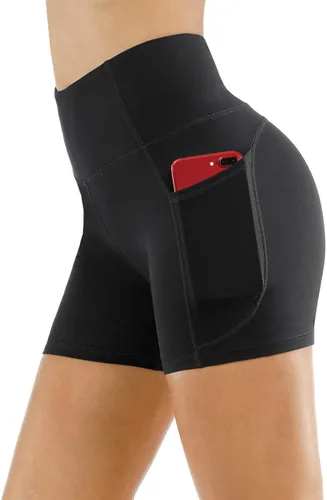 Vista 4 de The Gym People - Pantalones cortos de yoga para mujer, con cintura alta, control de abdomen y bolsillos profundos, para gimnasia, entrenamiento