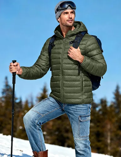 Vista 3 de TACVASEN Chaqueta Puffer Ligera para Hombre con Capucha Resistente al Agua a Prueba de Viento Chaqueta Aislante Acolchada con Forro Abrigos