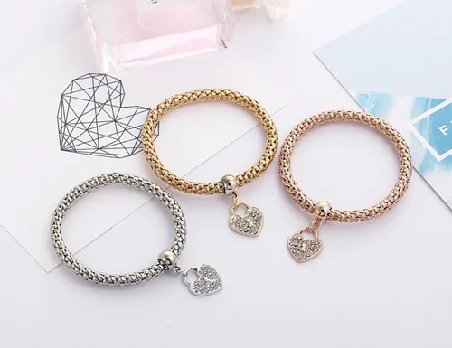 Vista 3 de Rrdaily 3 pulseras de árbol de la vida de oroplataoro rosa, pulsera elástica de cristal multicapa para mujer