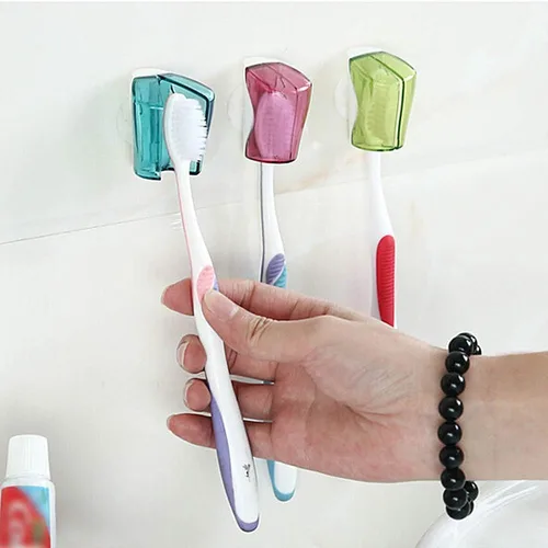 Vista 2 de Estuche para cepillos de dientes con ventosa, 3 piezas de soporte para cepillos de dientes de pared con funda, soporte para cepillos de dientes