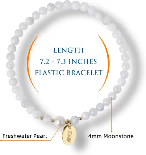 Vista 2 de Morchic Pulsera elástica de cuentas de piedras preciosas naturales de 0.157 pulgadas para mujer, con perlas de agua dulce, regalo de cumpleaños