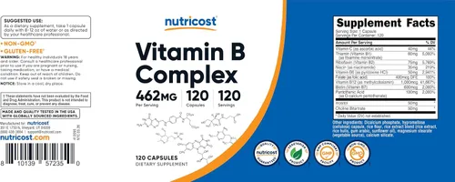 Vista 6 de Complejo de vitamina B de 0,015 oz, 240 cápsulas, con Vitamina C, complejo energético, 1 botella, 1
