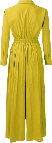 Vista 2 de Vestido largo de satén para mujer, cintura alta, manga larga, color verde, cuello en V profundo, ligero, de lujo, francés, grande, con vuelo