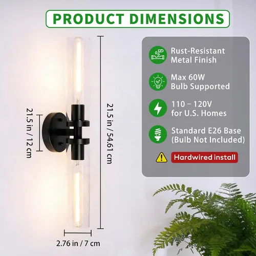 Vista 2 de Juego de 2 apliques de pared, lámparas de baño cableadas, iluminación de pared moderna para tocador de baño con pantalla de vidrio transparente