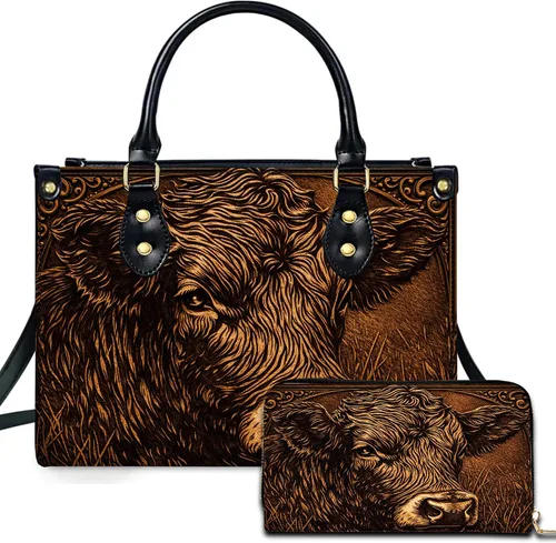 Vista 17 de Novedosa colección de bolsos de cuero de arte animal con bolso a juego, bolsa de mano vintage de vida silvestre, regalo para mujer