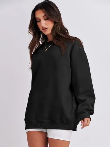 Vista 3 de ANRABESS Sudadera de gran tamaño para mujer, de forro polar, manga larga, cuello redondo, informal, para otoño 2023, ropa de moda