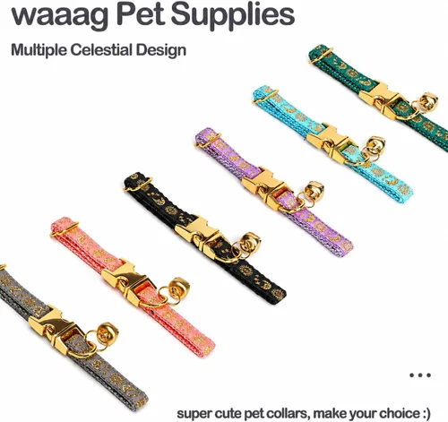 Vista 7 de waaag Pet, Moons Stars Suns - Collar para perro y gato, múltiples diseños Crescent Celestial, collar de correa para perro y gato, tamaño XXS