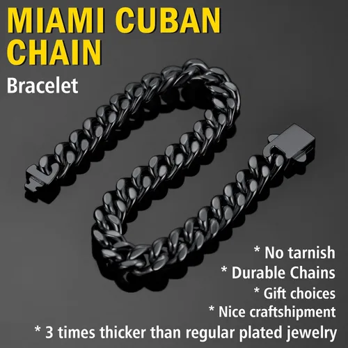 Vista 3 de ChainsProMax Pulseras de cadena cubana de acero inoxidable para hombre, 5790.472 in de ancho, 7.58.39 pulgadas de largo, negrodorado