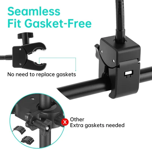 Vista 6 de Soporte para micrófono, brazo flexible de cuello de cisne de 360° para micrófonos de música, trípodes, clip de teléfono celular para todos