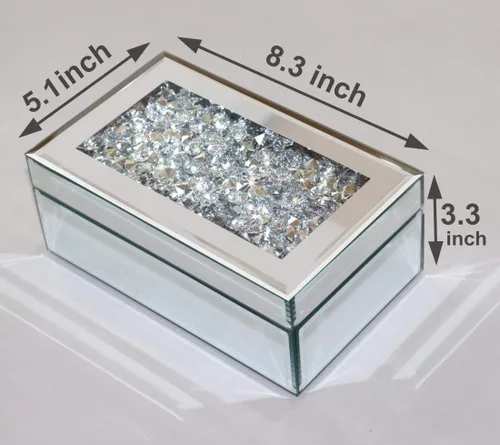 Vista 2 de QMDECOR Caja de joyería de lujo con espejo de cristal de diamante triturado de plata para mujeres