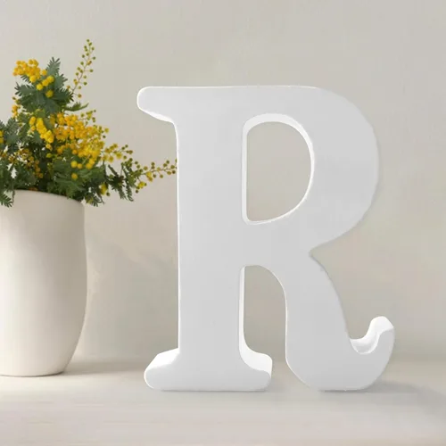 Vista 19 de Letras de madera de 4.3 pulgadas, letras blancas de madera sin terminar para injerto, letras de madera para decoración de pared, letras pie