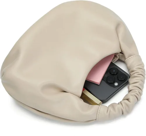 Vista 4 de Mini bolsos de mano tipo hobo para mujer, bolsos de mano de cuero suave para mujer en forma de nube con asa superior