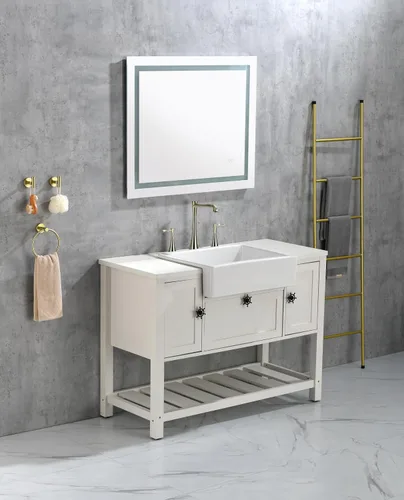 Vista 2 de Espejo LED para baño con luces, regulable, antivaho, espejo de baño iluminado con botón táctil inteligente, función de memoria (horizontal/vertical)