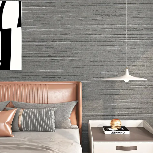 Vista 2 de FunStick Papel tapiz grueso de color gris para despegar y pegar, papel tapiz texturizado de tela sintética, papel de contacto de tela gris